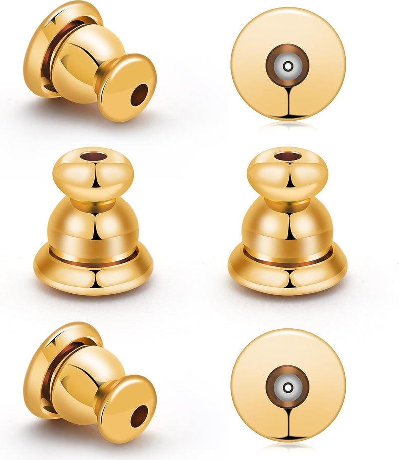 DSOMHZ Earring Backs Replacements,Bullet Earring Backs for Studs/Droopy Ears, Secure Locking Backings for Sensitive Ears, Hypoallergenic&Comfortable (Gold 6 PCS) - Image 1